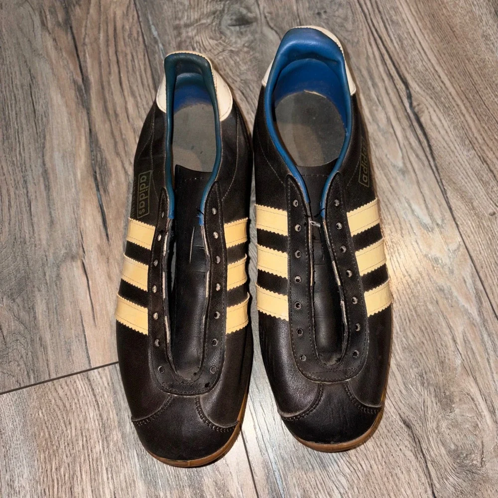 Vintage 70s Adidas Superlight Soccer Cleats Black Leather West Germany 5 Rare
